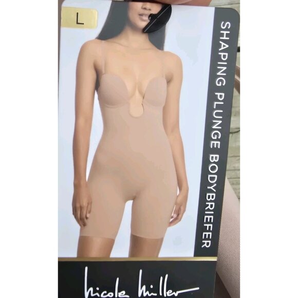 Nicole Miller New York Shaping Plunge Bodybriefer Size L Scuba Tan Ivory NWT - Picture 5 of 7